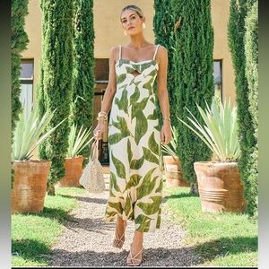 ANTONIO MELANI White Maxi Dress with Green Leaf Print